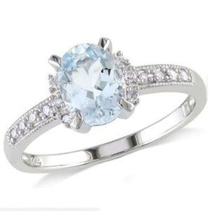 New 925 Sterling Silver Oval Aquamarine Ring